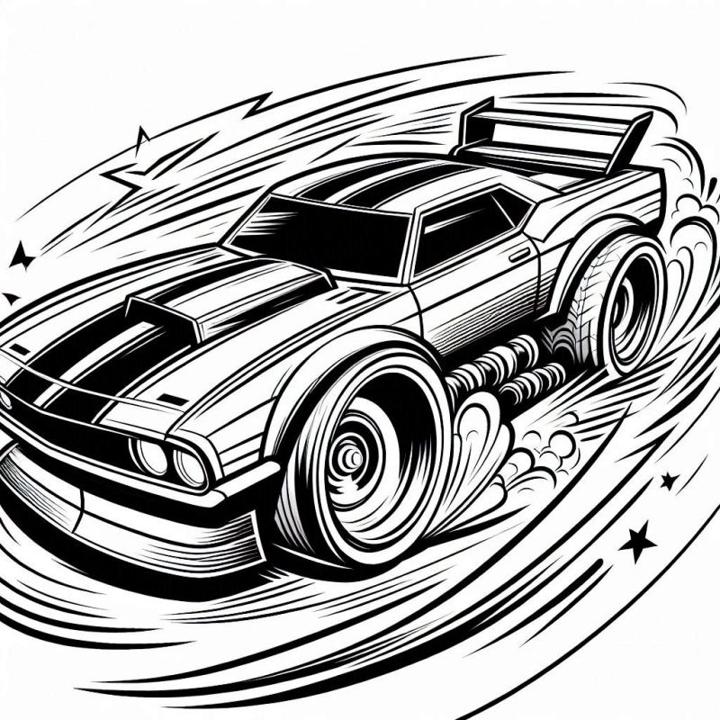 Desenho de carro esportivo de Hot Wheels em ação para colorir