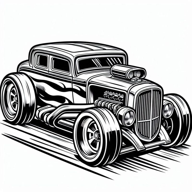 Desenho de Carro Hot Rod Clássico para Colorir