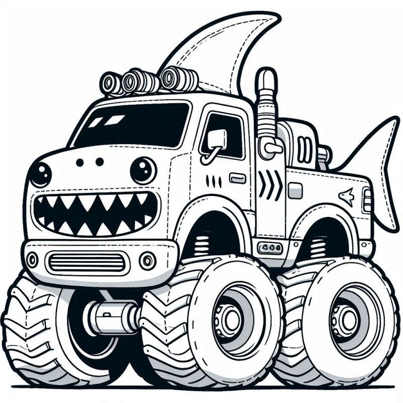 Desenho de Carro Monstro com Tema de Tubarão para Colorir Grátis