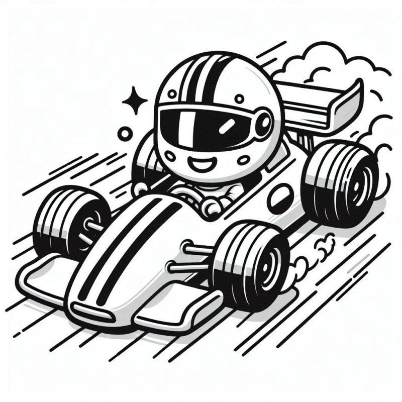 Desenho de Carro de Corrida com Piloto Sorridente para Colorir