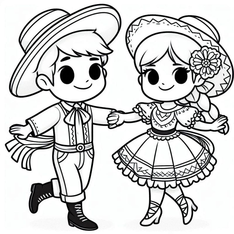 Desenho de Casal de Dançarinos Caricaturado para Colorir