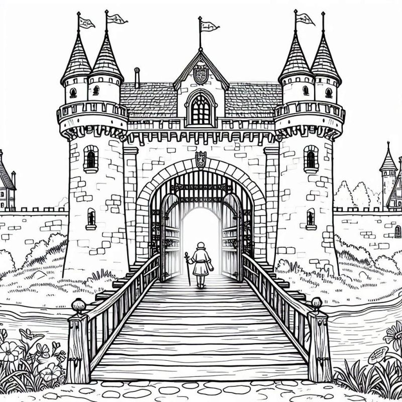 Desenho de Castelo Medieval para Imprimir e Colorir