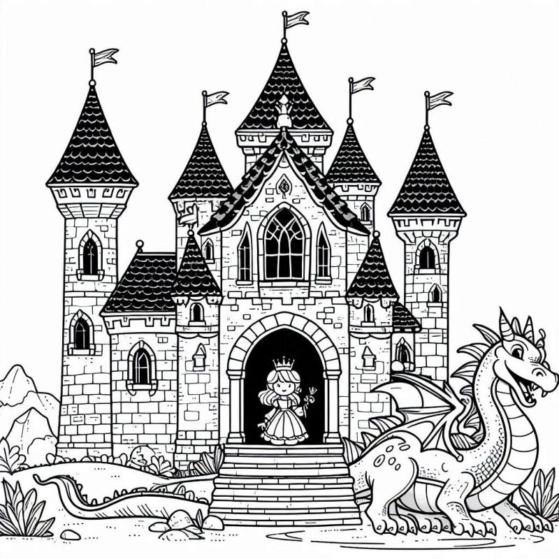 Desenho de Castelo Medieval para Colorir