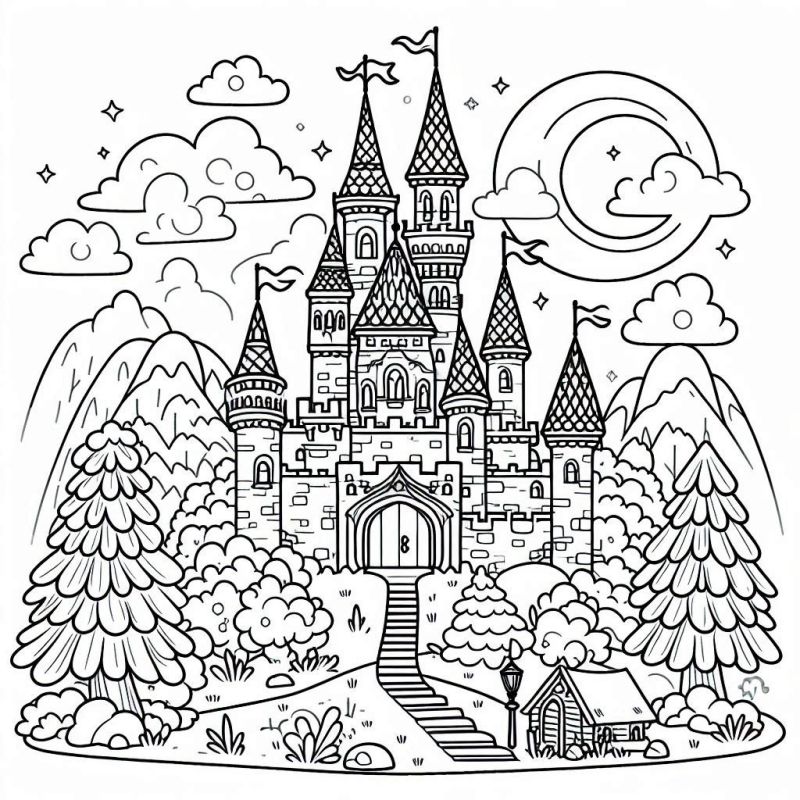 Encante-se com este Castelo Medieval para Colorir