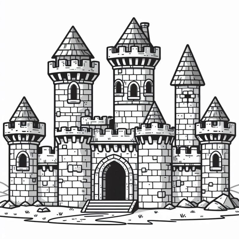 Desenho de Castelo Medieval Detalhado para Colorir