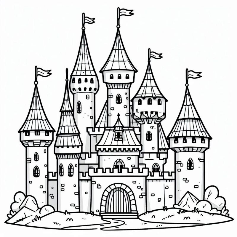 Desenho de Castelo Detalhado para Colorir