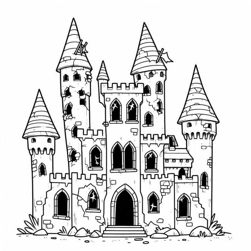 Desenho Detalhado de Castelo Medieval para Colorir