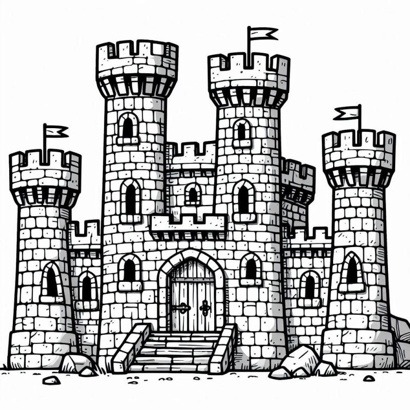 Desenho de Castelo Medieval Imponente para Colorir