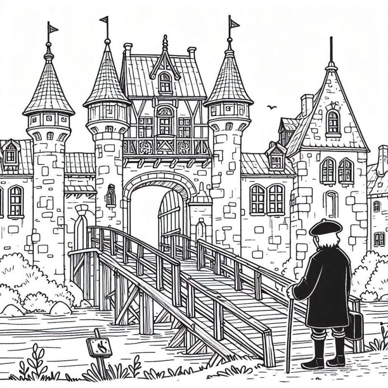 Desenho detalhado de um castelo medieval ideal para colorir