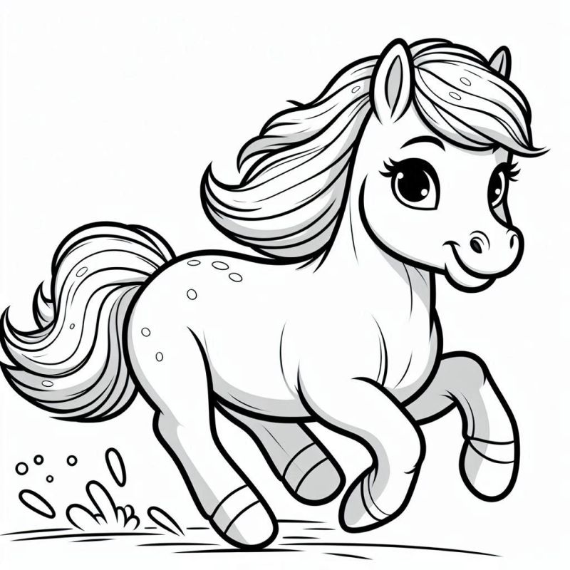 Imagem de cavalo animado para colorir, divertido e expressivo