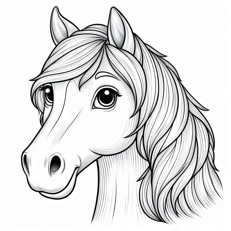 Desenho de Cavalo para Colorir: Cabeça e Pescoço Amigáveis