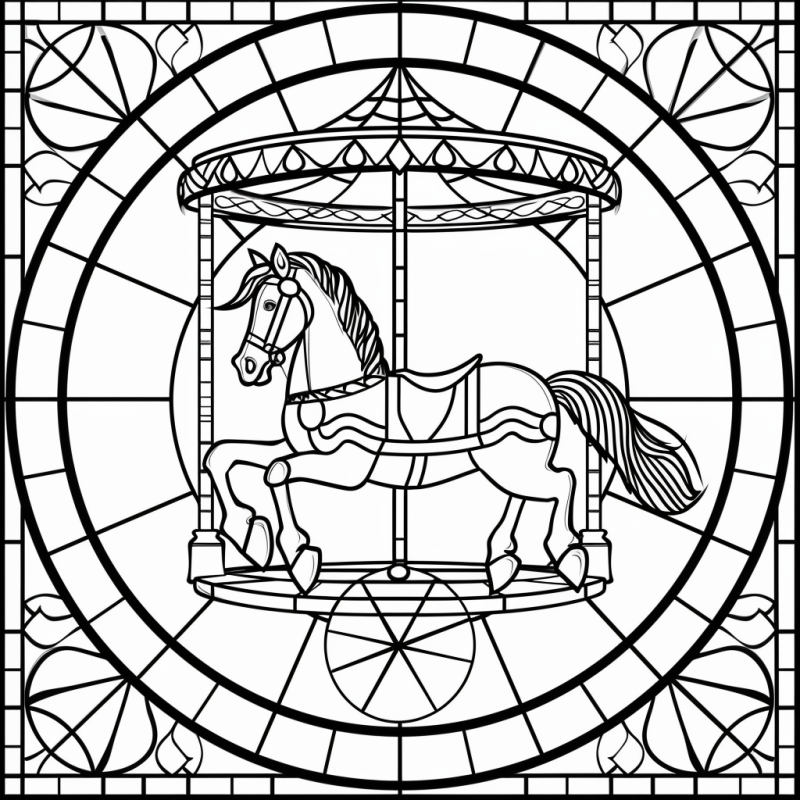 Desenho de cavalo de carrossel em estilo vitral para colorir