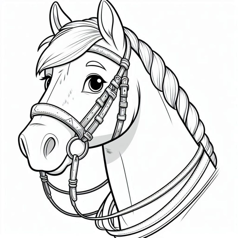 Desenho de cavalo com crina trançada para colorir