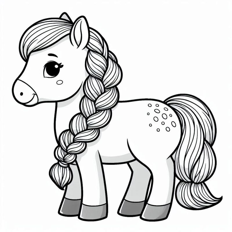 Desenho para Colorir: Adorável Cavalo em Estilo Cartoon