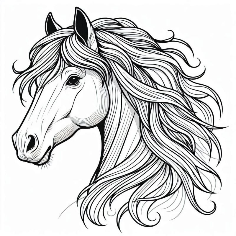 Desenho de cabeça detalhada de cavalo para colorir