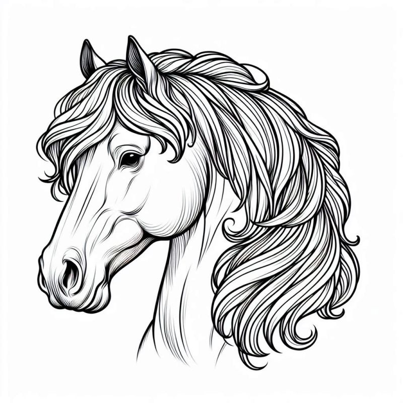 Desenho Detalhado de Cavalo Sereno para Colorir