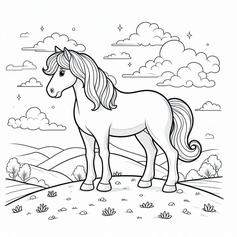 Desenho Único de Cavalo Estilizado para Colorir