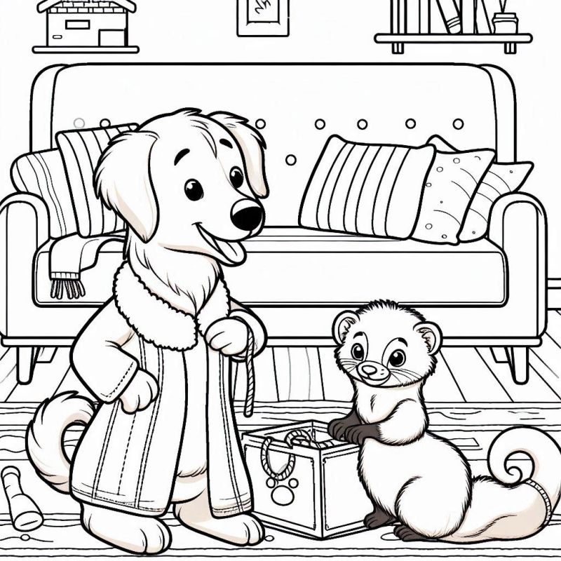 Desenho de Cachorro e Furão para Colorir