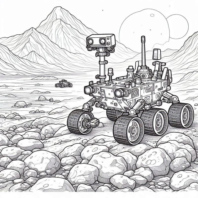 Cenário Extraterrestre com Rover Planetário para Colorir