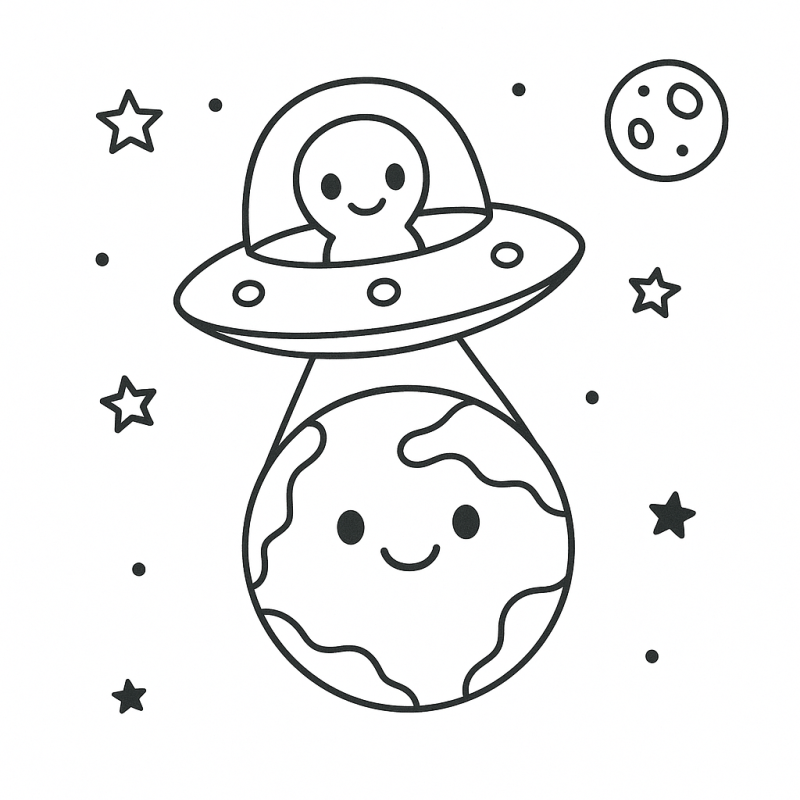 Disco Voador e Alien: Uma Aventura Espacial para Colorir