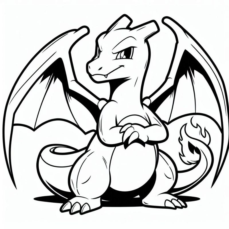 Desenho de Charizard em estilo contorno para colorir