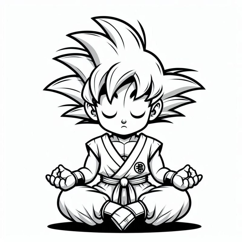 Desenho em estilo chibi de Goku meditando para colorir