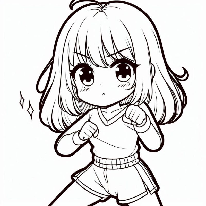 Desenho de Garotinha Chibi Pronta para a Ação