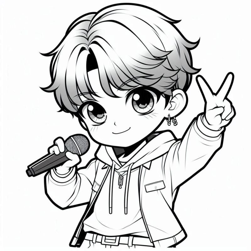 Desenho Estilo Chibi com Microfone para Colorir