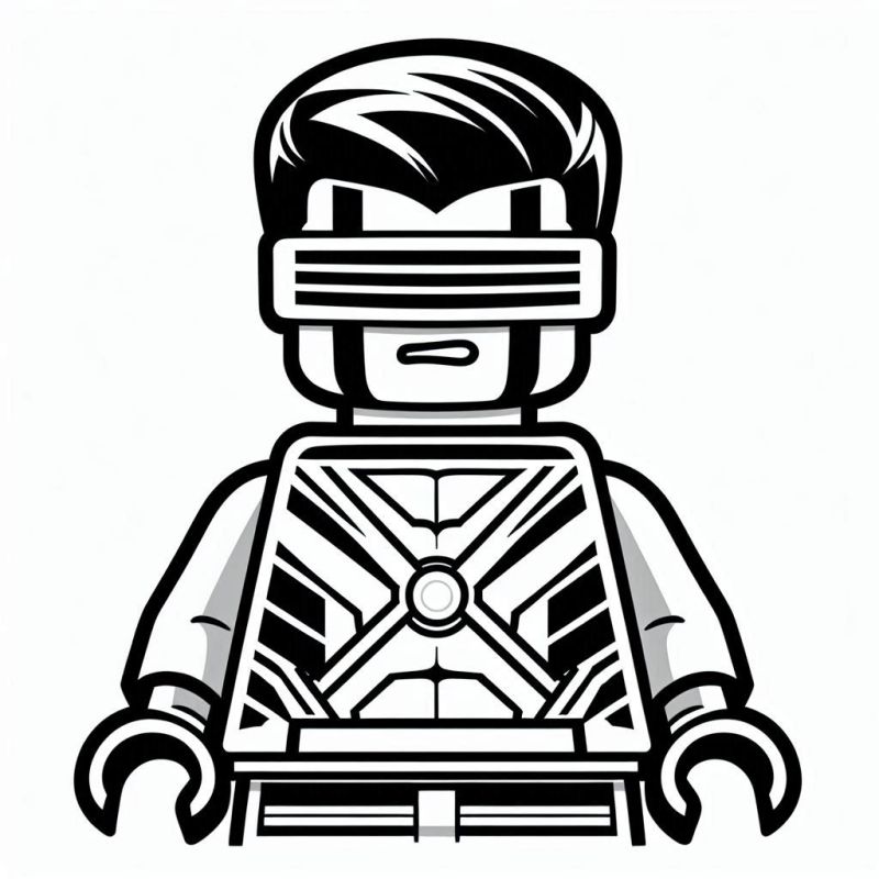 Desenho de Ciclope estilo LEGO para colorir, inspirado no universo dos X-Men.