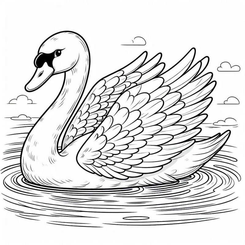 Desenho de um cisne elegante e detalhado para colorir