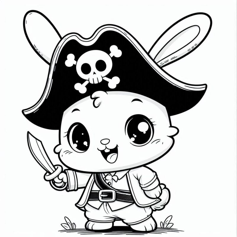 Desenho de um coelho adorável vestido como pirata para colorir