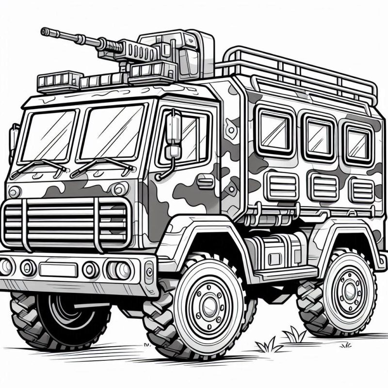 Desenho Detalhado de Caminhão Militar Realista para Colorir