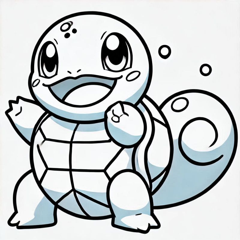 Desenho de Squirtle Pokémon para colorir, com postura alegre