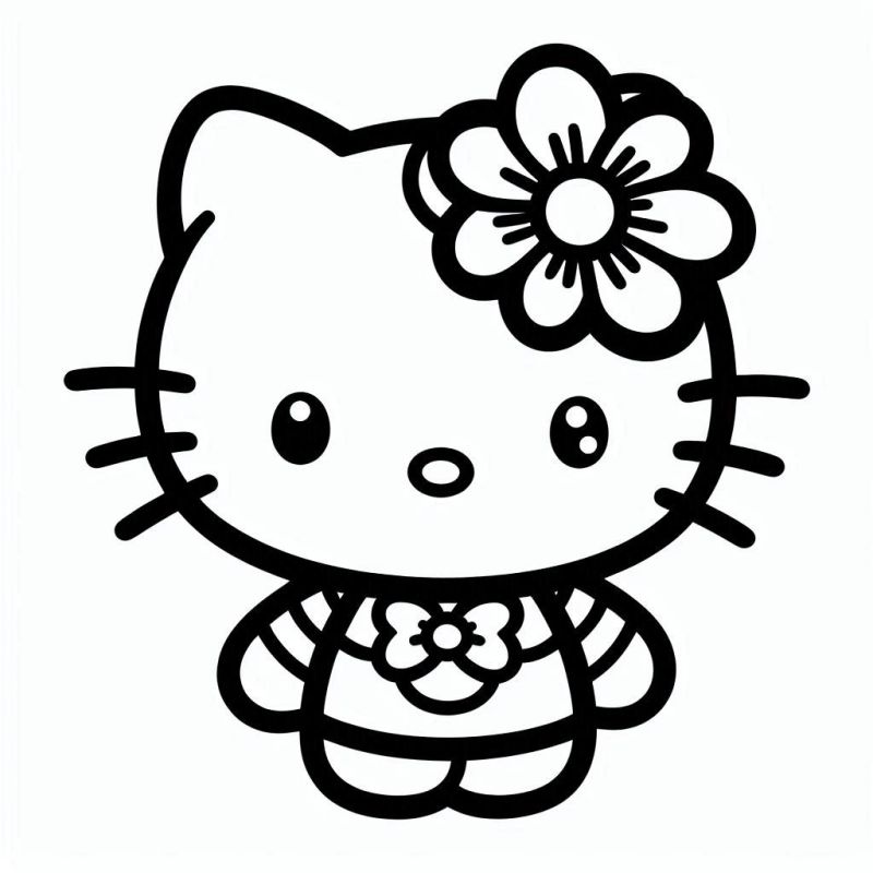 Colorir Desenho Nostálgico da Hello Kitty com Flor