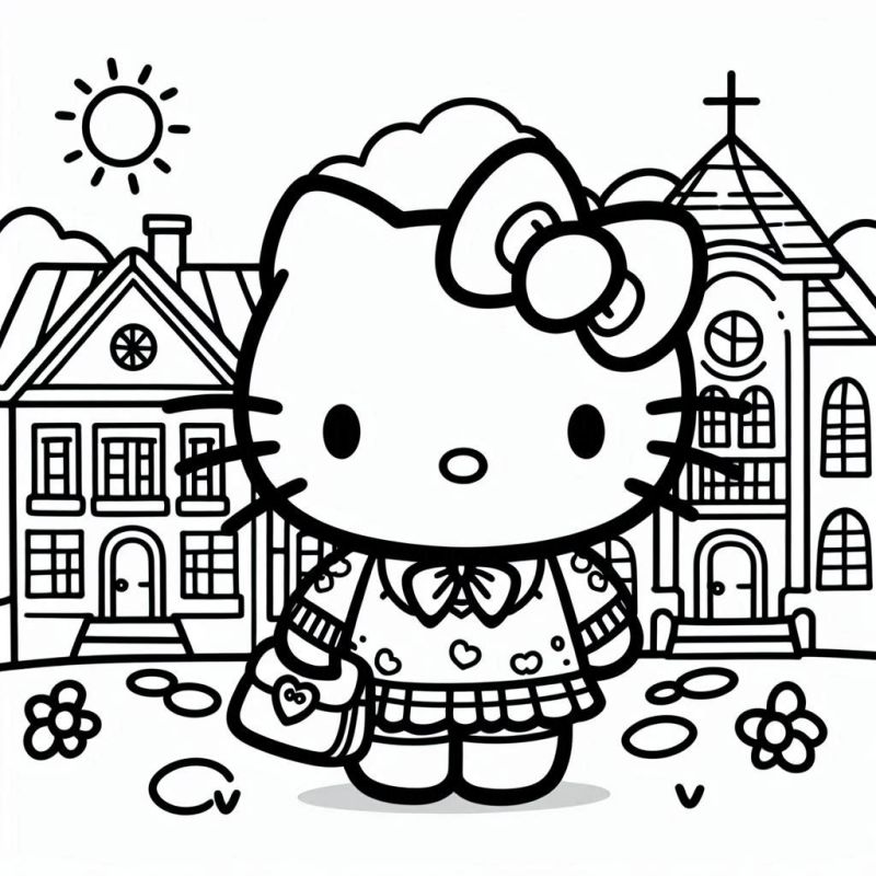 Divirta-se Colorindo a Hello Kitty com Casa e Igreja