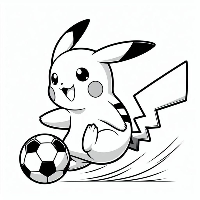 Desenho de Pikachu Jogando Futebol para Colorir