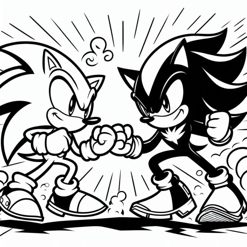 Desenho para colorir de Sonic e Shadow em confronto amigável