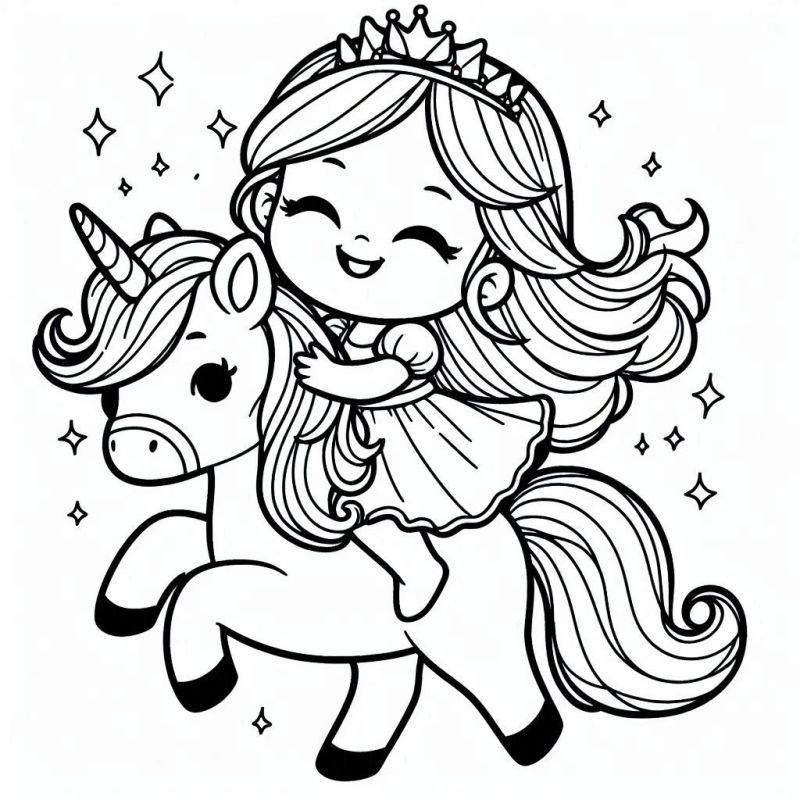 Desenho de Princesa e Unicórnio para Colorir