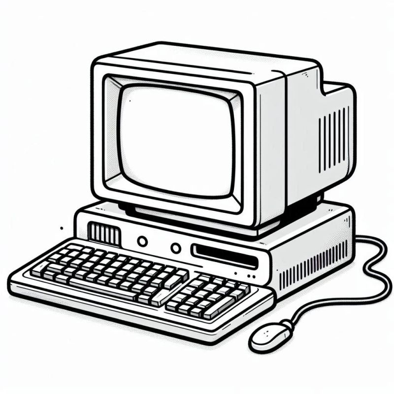 Ilustração de Computador Antigo para Colorir