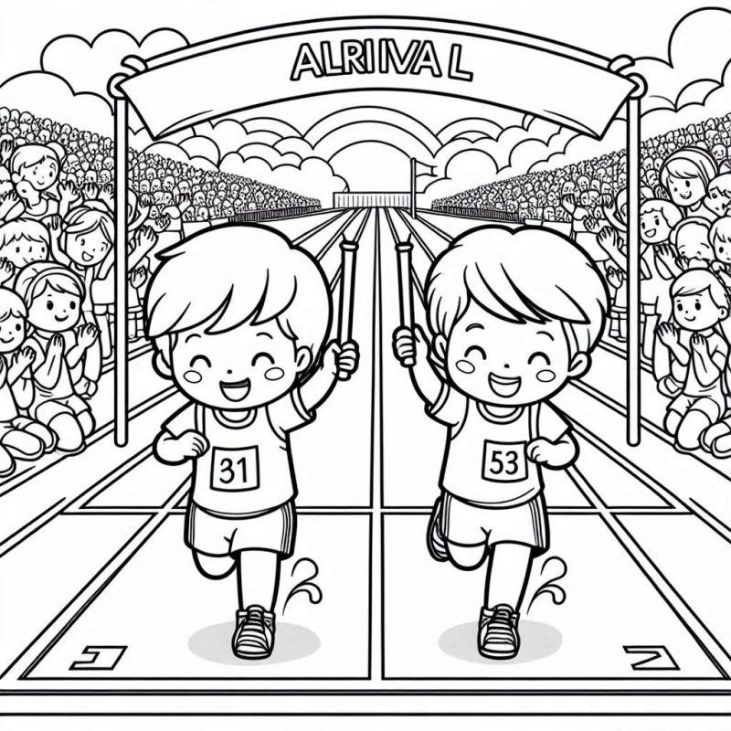 Desenho de corrida infantil no estádio de atletismo para colorir