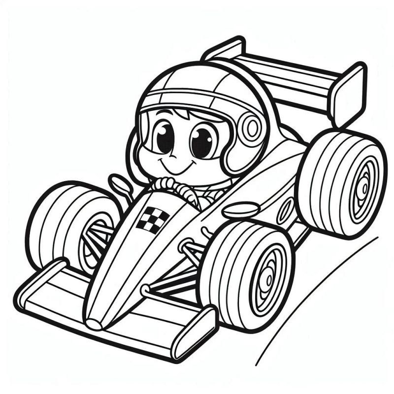 Desenho de Carro de Corrida em Estilo Cartoon para Colorir