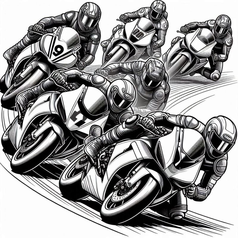 Desenho detalhado de corrida de motos para imprimir e colorir