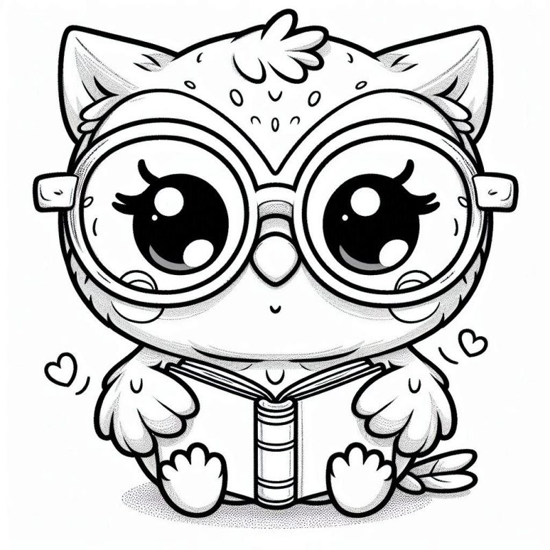 Desenho de coruja kawaii com óculos para colorir