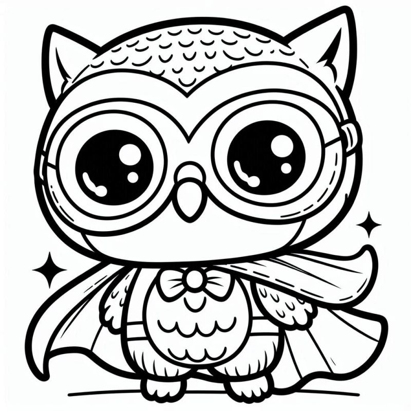 Desenho de Coruja Kawaii Super Herói para Colorir