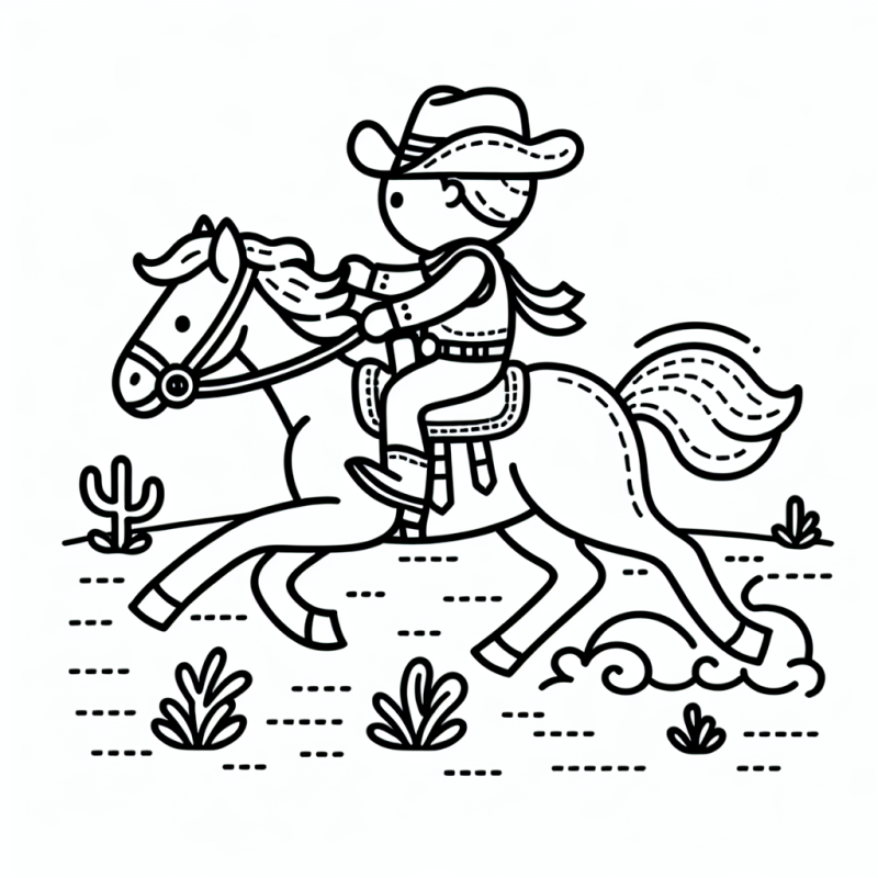 Garoto Cowboy Cavalgando em Fazenda - Desenho para Colorir