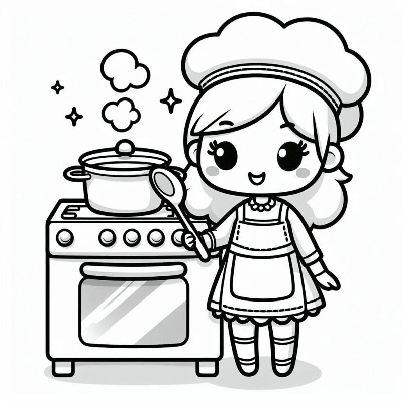 Colorindo a Chef Fofa: Desenho para Crianças