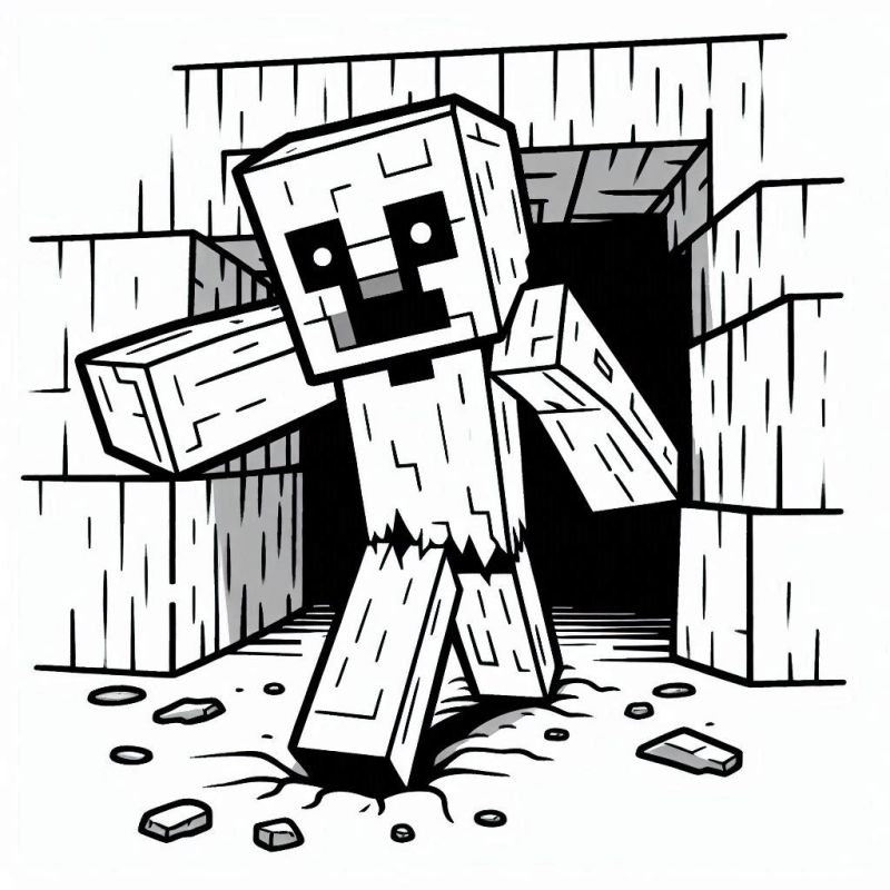 Desenho de Creeper Caminhando em uma Caverna para Colorir