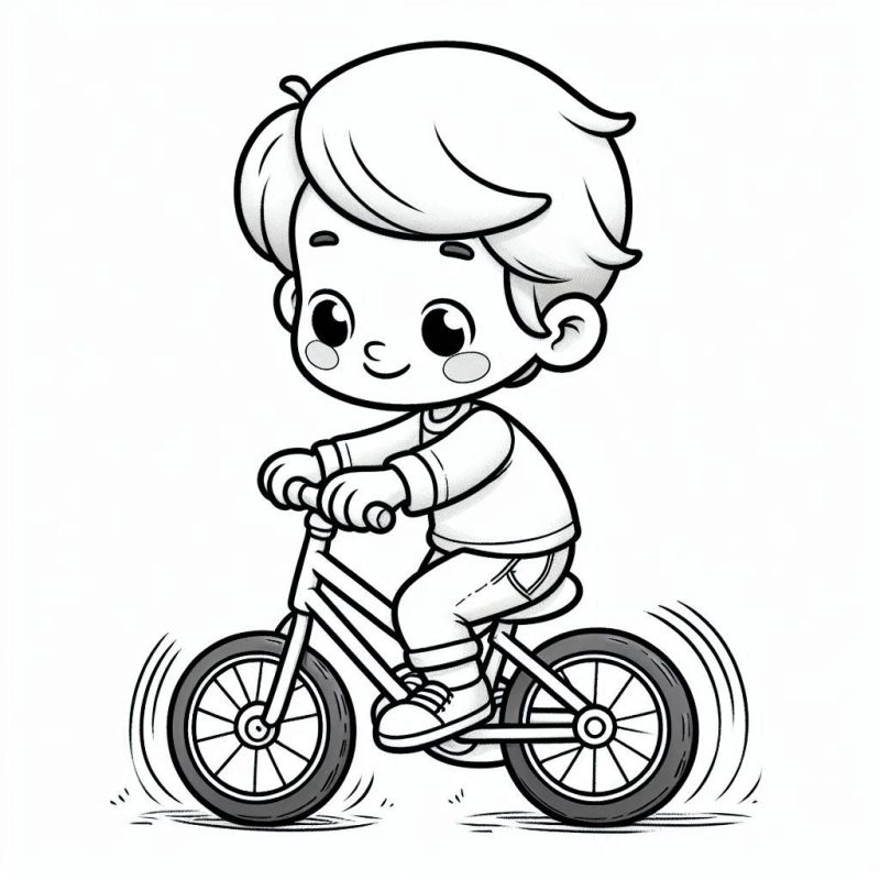 Desenho para Colorir: Criança Divertida Andando de Bicicleta