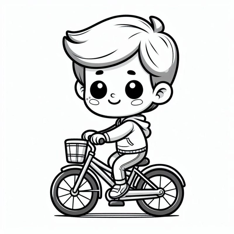 Desenho de Criança Andando de Bicicleta para Colorir