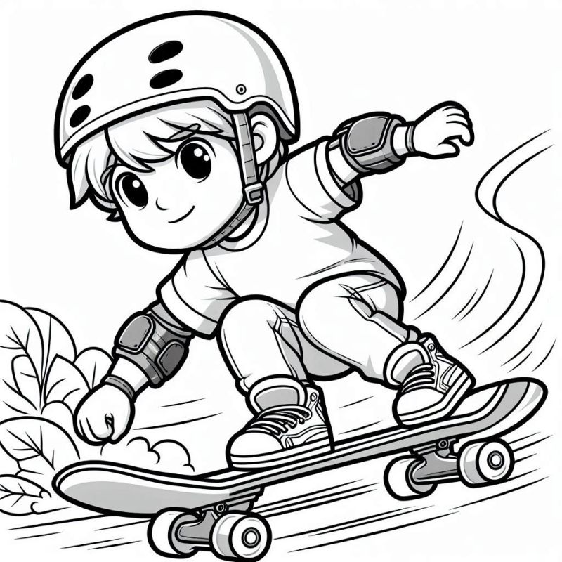 Desenho para Colorir de Criança no Skate